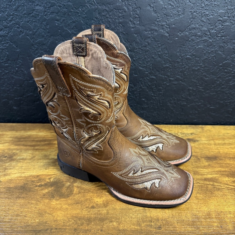 Ariat Round Up Bliss 10025884 Brown Leather Western Boots Kids Size 1
